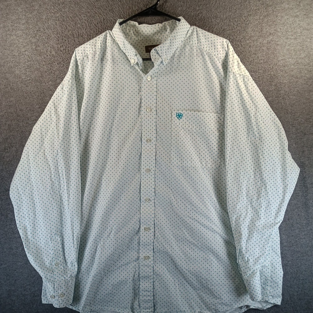 Ariat Kaine Classic Fit Shirt Mens XXL 2XL Geometric White Long Sleeve Button Up